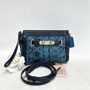 Coach Swagger Wristlet Colorblock Exotic Embossed Blue Leather - Style 64731